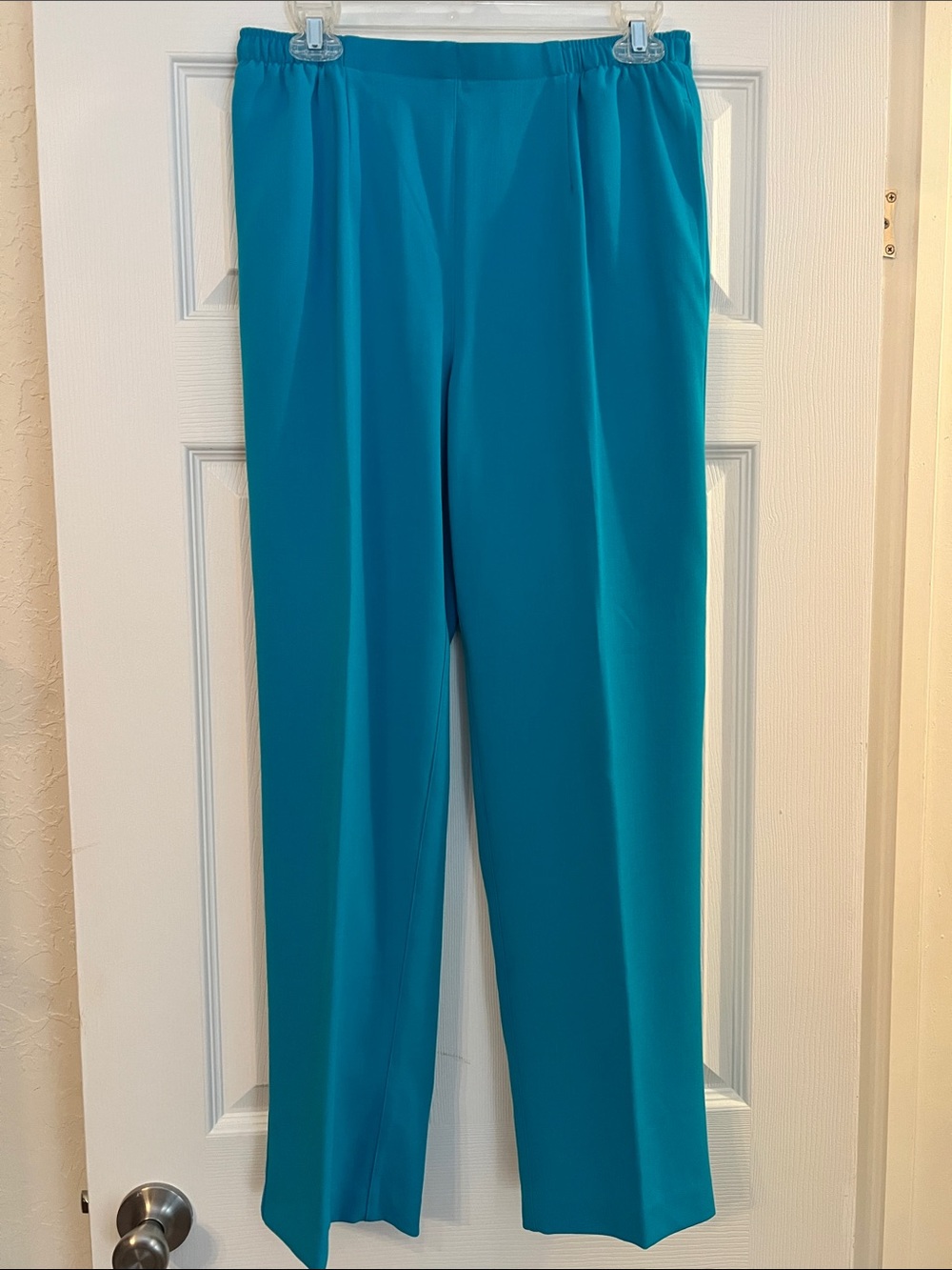 Women's Teal Pull-On Straight-Leg Trousers